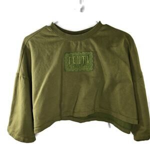 Fenty Puma by Rihanna Olive Green Crop Short Sleeve Sweatshirt Size Medium
